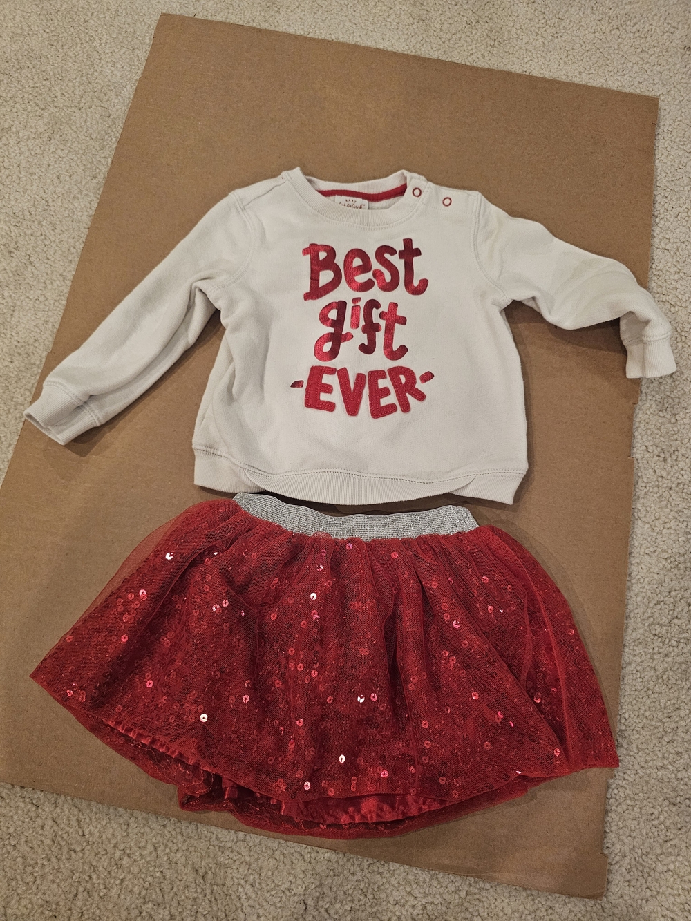 Baby Girls 'Best Gift Ever' Sweatshirt & Red Sequin Skirt Set Size 18 Months